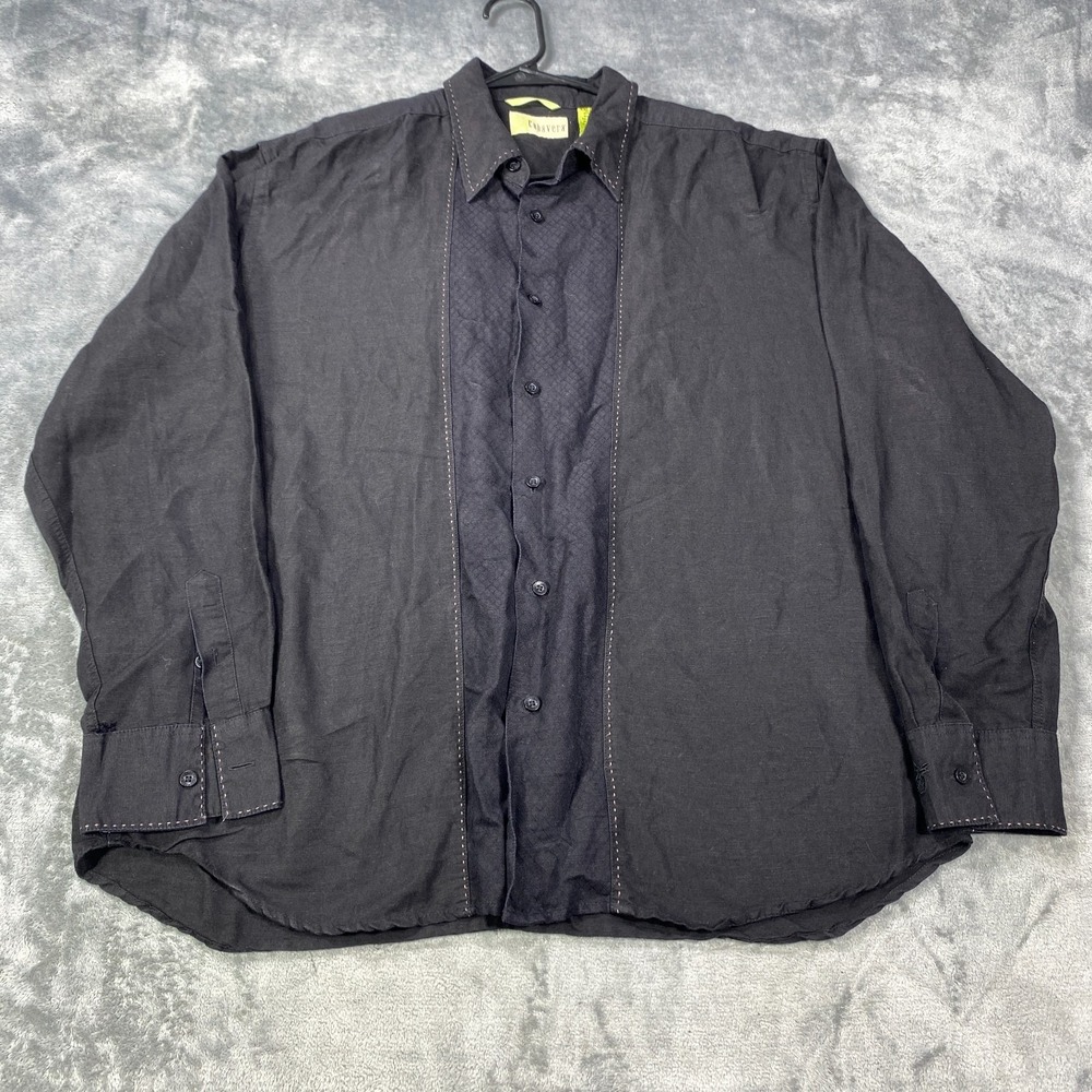 Cubavera Shirt Mens 2XL Black Button Down Linen Rayon Luxury Soft Camp Beach